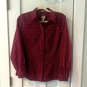 Chico's Red and Black‎ Striped Button Down Shirt